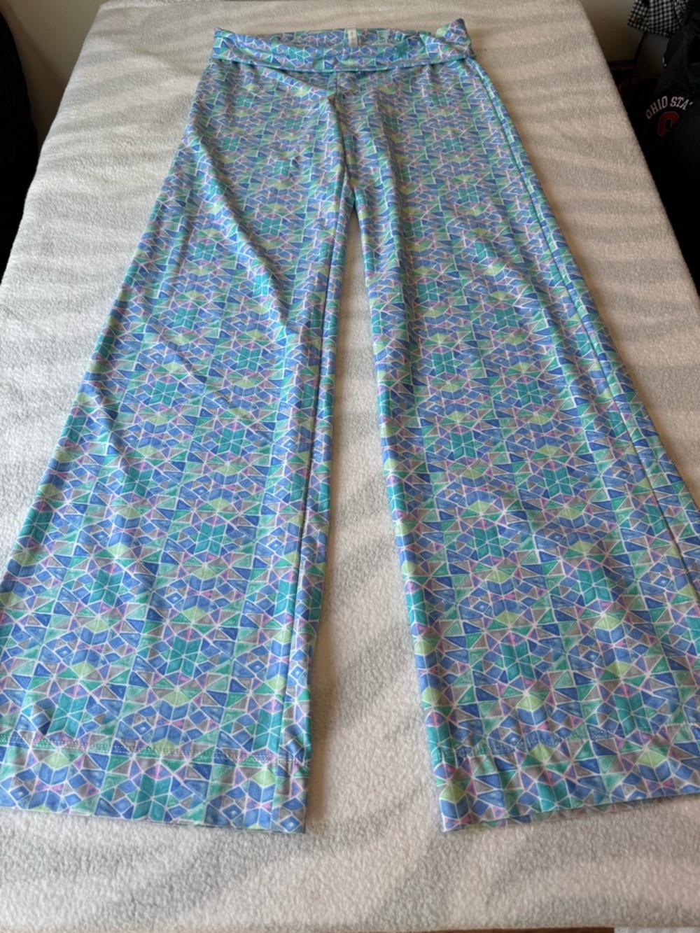 Helen Jon Pants Small  Foldover Beach Geometric Stretch Made in USA